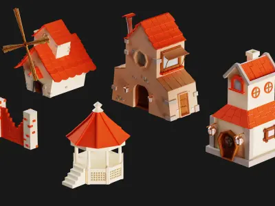 120 Lowpoly Village Kitbash  102 Min Tutorial  VOL 01 Low-poly 3D model