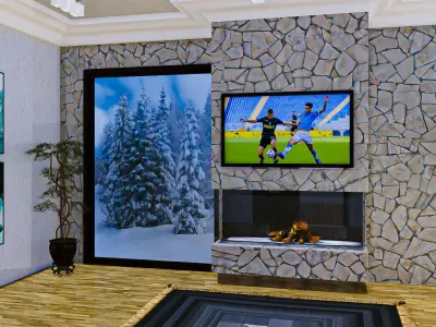 Fireplace with Window Cobblestone Walll Free 3D model