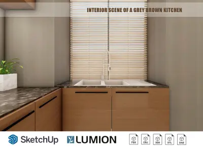 Interior scene of a grey brown kitchen  3D model