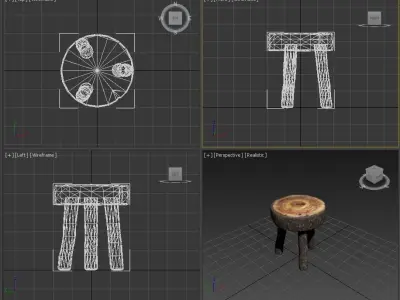 cartoon Old Wooden Chair2 Low-poly 3D model