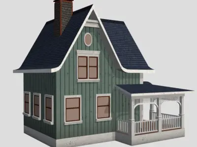 American Style Cottage - Town House Model Low-poly 3D model 4