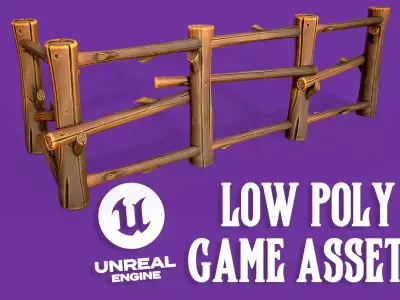 Stylized Wooden Fence Low-poly 3D model