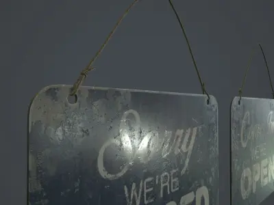 Old Open And Close Sign PBR Game Ready Low-poly 3D model