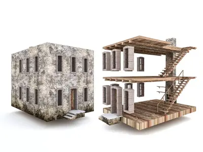 Old Stone Building nterior and Exterior Low-poly 3D model