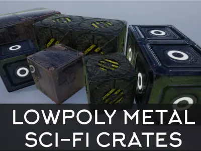 Lowpoly sci-fi Metal Crates and Containers 3 Low-poly 3D model