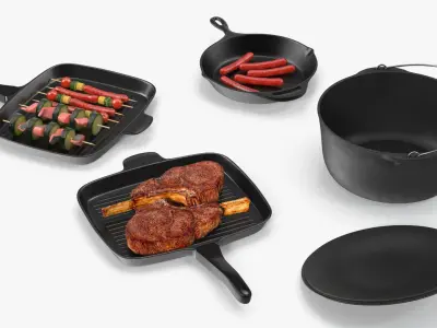  Outdoor Wood Stove with Fire and Cooking Pots Black Fur 