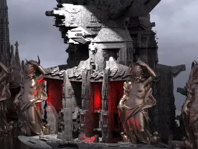 Sci-Fi dark Cyberpunk Shogun Temples 3D model