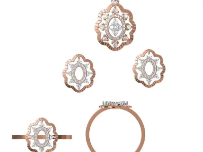 Light Minimalist Diamond Ring Earrings Pendant Set 3D print model