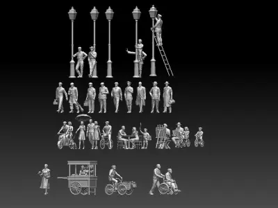 townspeople bronze statue of group of people 3D print model