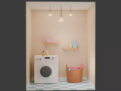 Laundry Washing machine Clothes basket Free 3D model