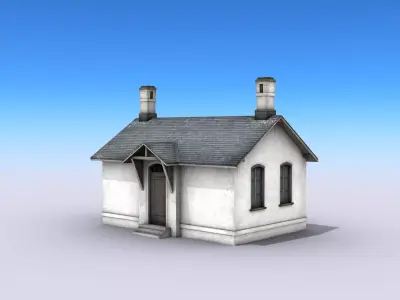 White Brick Building Low-poly 3D model