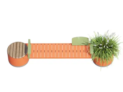 Xylem orange bench with plant 3D model