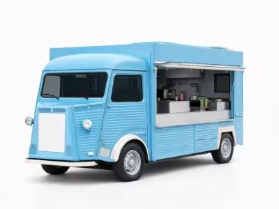 Vintage Food Truck Retro Mobile Street Food Vehicle 3D model