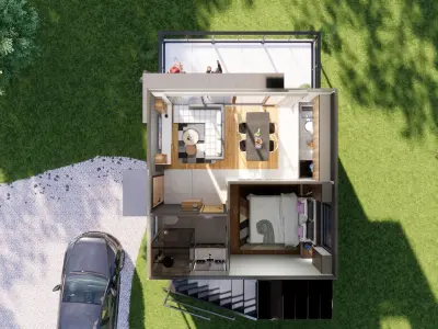Bungalow vacation house tiny house  on 25m2 Low-poly 3D model