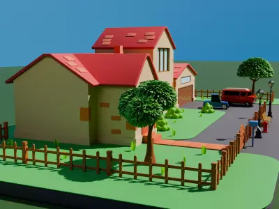 Cozy Suburban Stylized Isometric House Low-poly 3D model