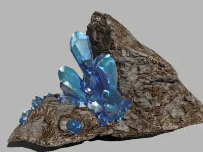 Crystal Set rock with crystals Low-poly 3D model 2