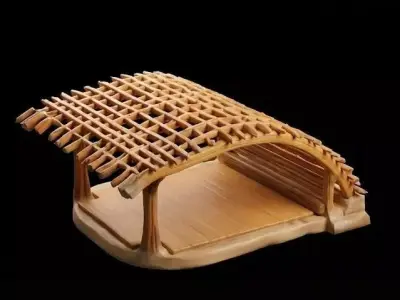Organic Parametric Woven Timber Pavilion Rustic Garden Shelter Low-poly 3D model
