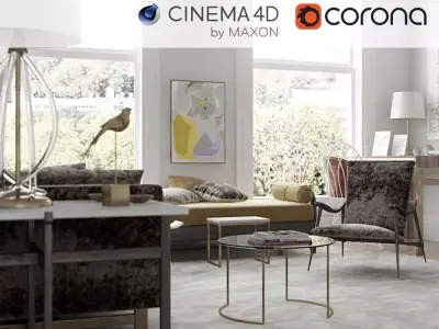 Corona - C4D Scene files - Living Room Interior 3D model