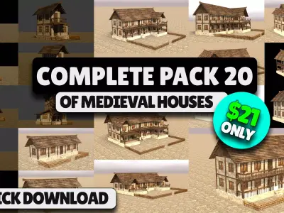 Stylized Low Poly Medieval House Collection for Fantasy Worlds Low-poly 3D model