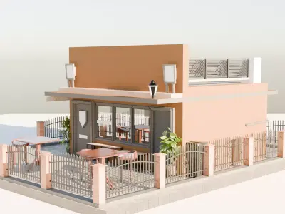 Modern Coffee Shop Exterior 3D Model Rooftop Cafe Low-poly 3D model purchase