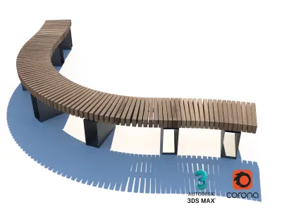 Curved Wooden Bench for Urban Parks and Public Spaces 3D model