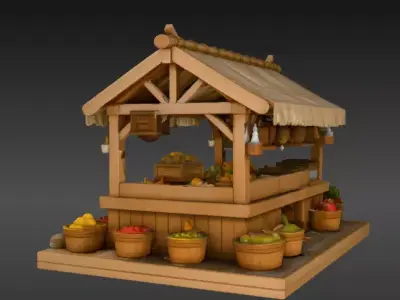 Food Stand 3D Model BackGround Scene Ready Market Stall  Low-poly 3D model