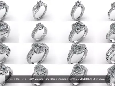 50 Files - STL - 3DM Women Ring Stone Diamond Printable Model 3D 3D Model Pack