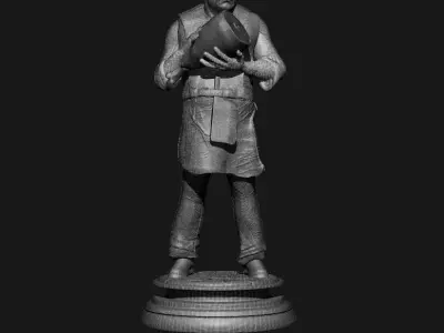 The Butcher man in apron holding piece of meat Low-poly 3D model