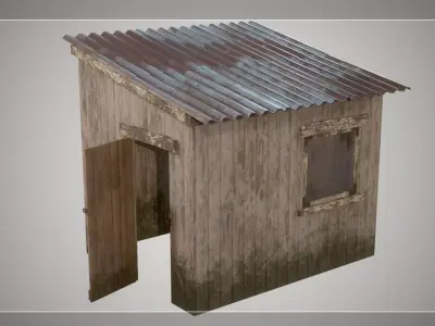 Low Poly Small Wooden Cabin Shed PBR Low-poly 3D model
