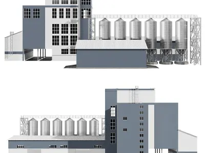 Factory building Low-poly 3D model