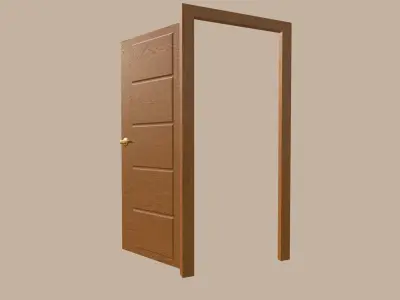 Wooden Interior Door with Golden Handle 3D model
