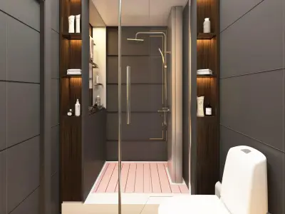 Bathroom modern with wooden flooring 3D model