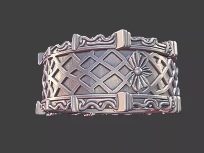 Japanese Geometric Trellis Ring Silver Jewelry 3D Model 3D print model