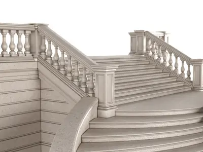 External entrance facade staircase with a veranda  3D model