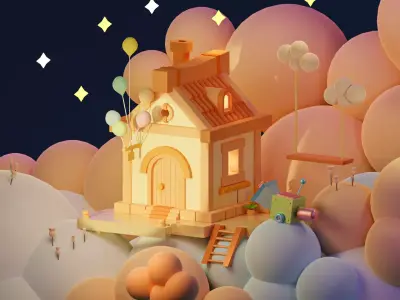 A flying house Free 3D model