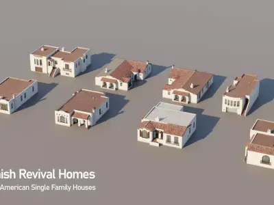 Spanish Revival - US West Coast California Buildings Low-poly 3D model