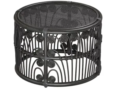 Black Bamboo Round table with rattan tabletop 3D model