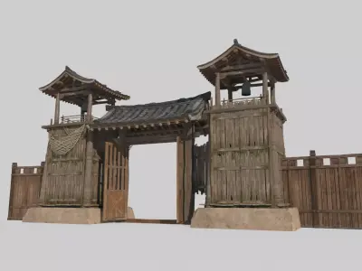 Gate level of ancient Asian architecture 3D model