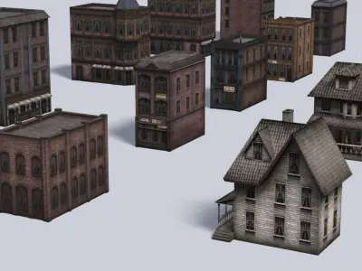 Victorian Old Style Low Poly Buildings Collection Low-poly 3D model