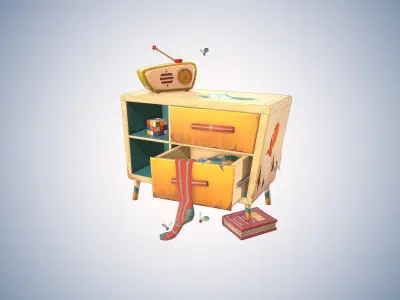 Cartoon indoor props TV electromechanical fan refrigerator radio Low-poly 3D model