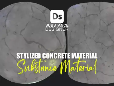 Stylized Cracked Concrete Material 02 - Substance 3D Designer Texture