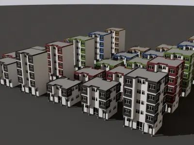 Cartoon Building Set Low Poly Buildings 300 Variant Modular 3D Model Pack