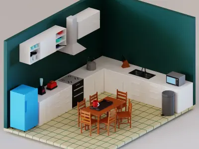 Low poly kitchen set 1 sink with two bowls Low-poly 3D model