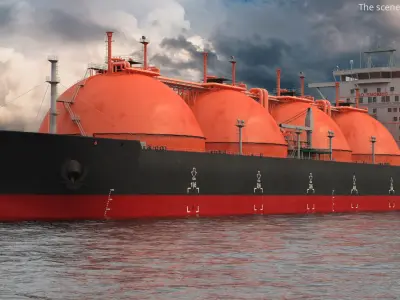 LNG Carrier Ship with Four Orange Dome Tanks Red 