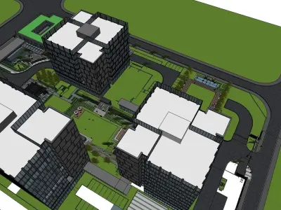 modern glass facade office building model 3D model