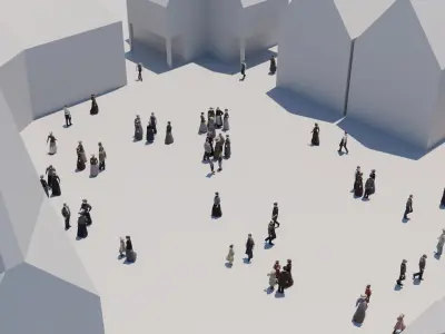  19th century low poly crowd with Anima file 