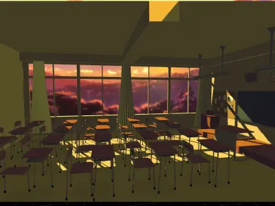 Japanese Anime Style Classroom Low-poly 3D model