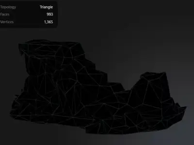 Mossy and Broken Stone Walls with Floor Tile Low-poly 3D model