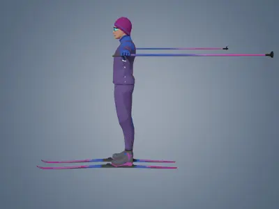 Skiing Actions Low-poly 3D model Low-poly 3D model