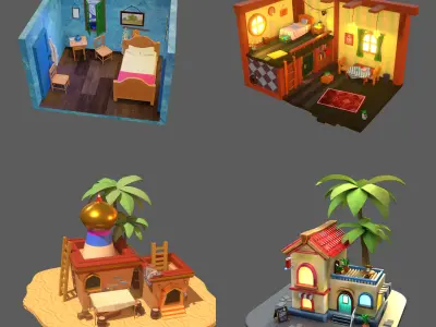 20 High detailed 3D isometric rooms and scenes Mega pack 3D model